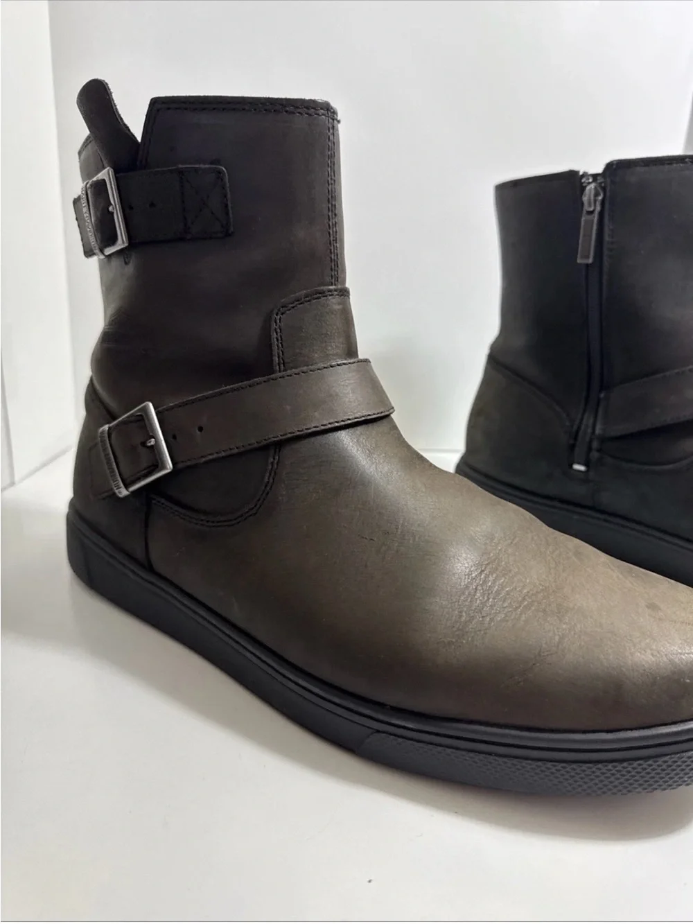 Harley-Davidson  Leather Buckle Ankle Boots Side Zipper